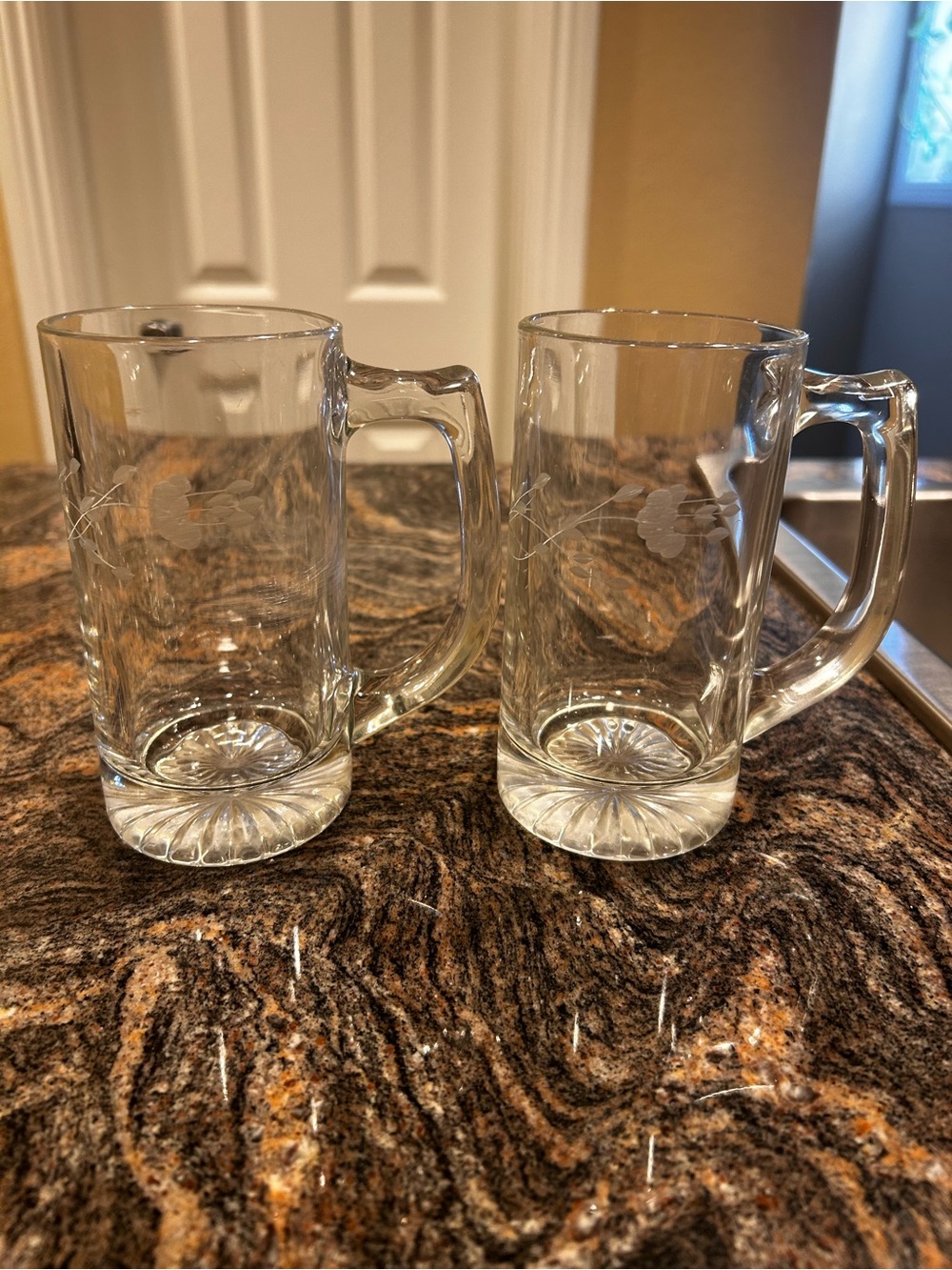 Princess House Crystal Beer Mugs with Etched Floral Design - Set of 2
